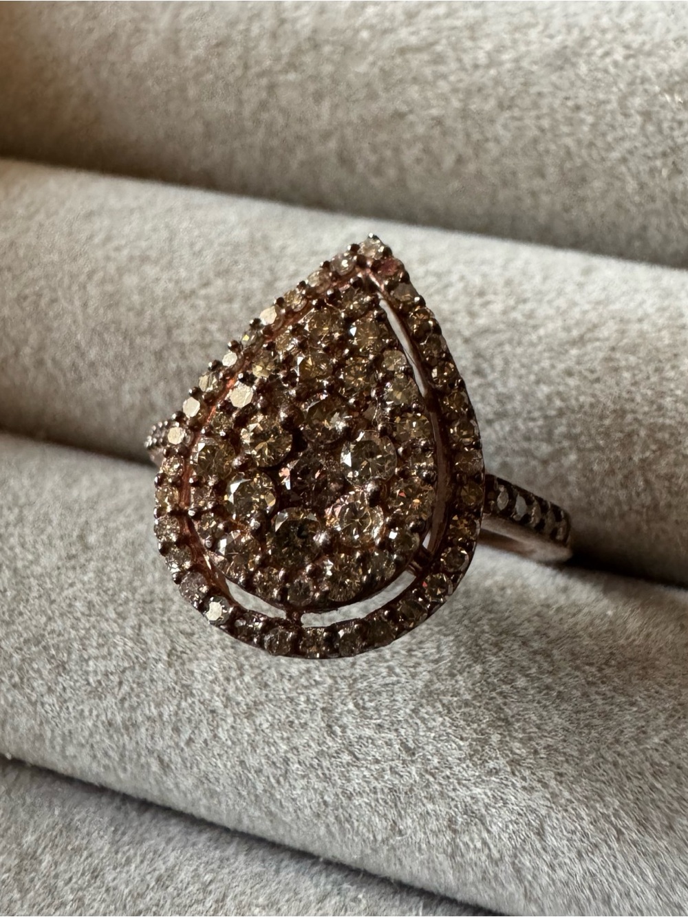 D’Joy 1.00 CTW Natural Champagne Diamond Pear Ring 925 Size 8